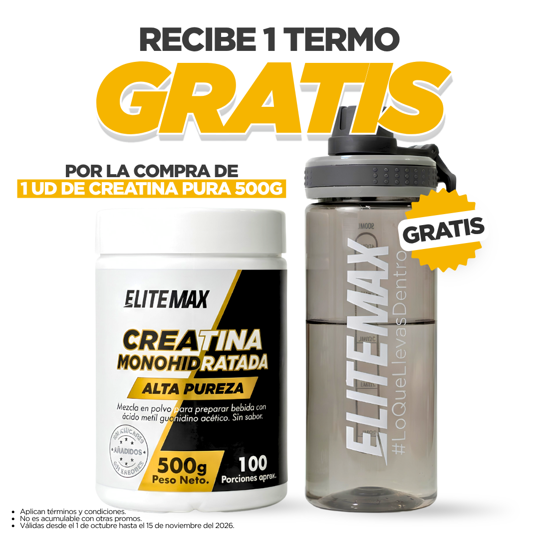 PROMOCIÓN CREATINA MONOHIDRATADA 500G 💪⚡GRATIS TERMO OFICIAL ELITEMAX💪⚡