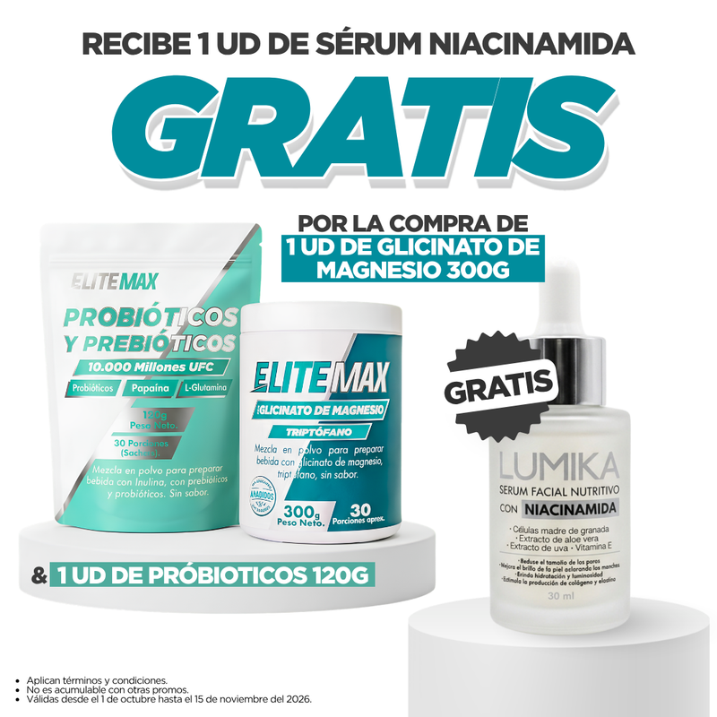 PROMOCIÓN PROBIÓTICOS + GLICINATO DE MAGNESIO 🦠 GRATIS SERUM CON NIACINAMIDA🧫
