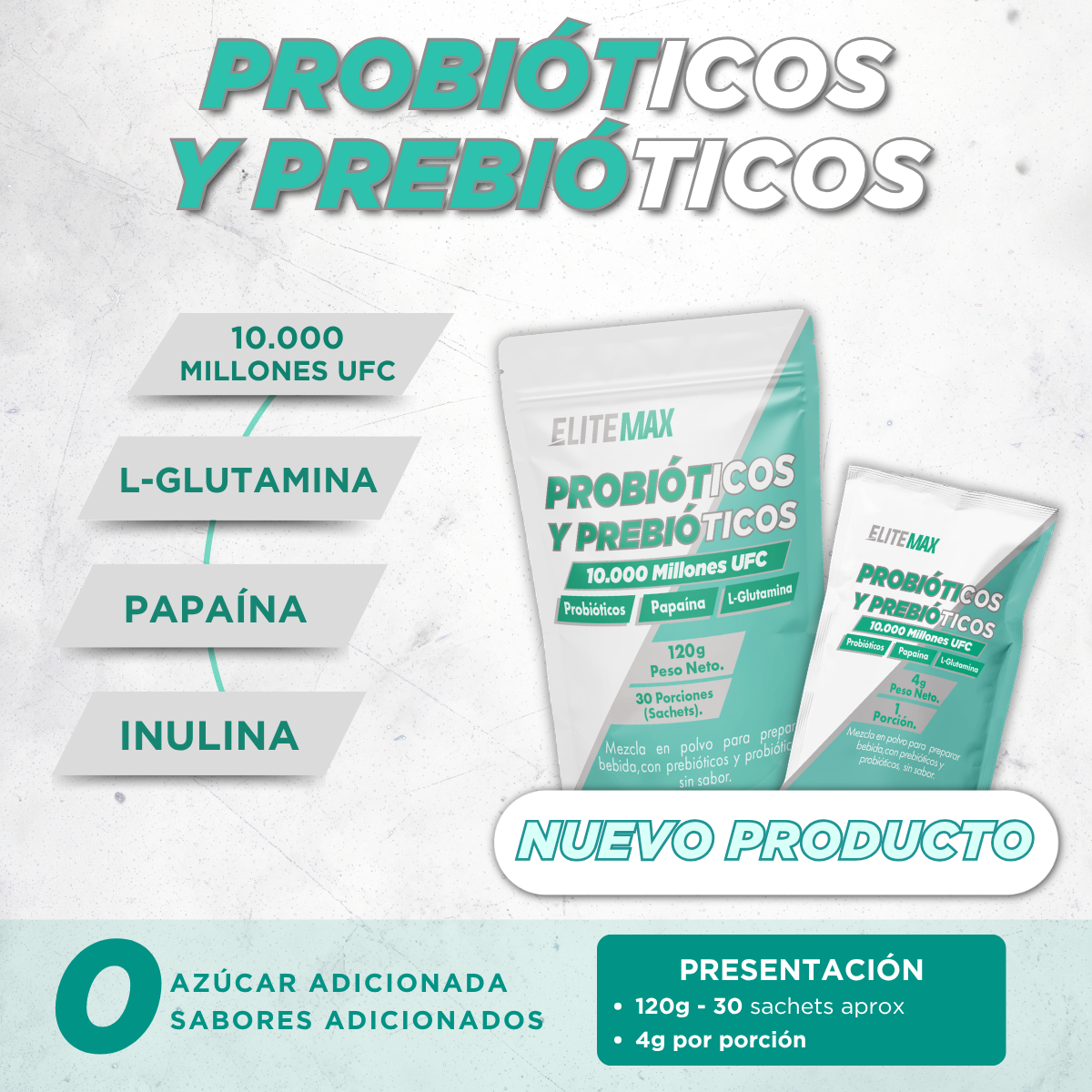 PROBIÓTICOS Y PREBIÓTICOS 120g - 30 sachets
