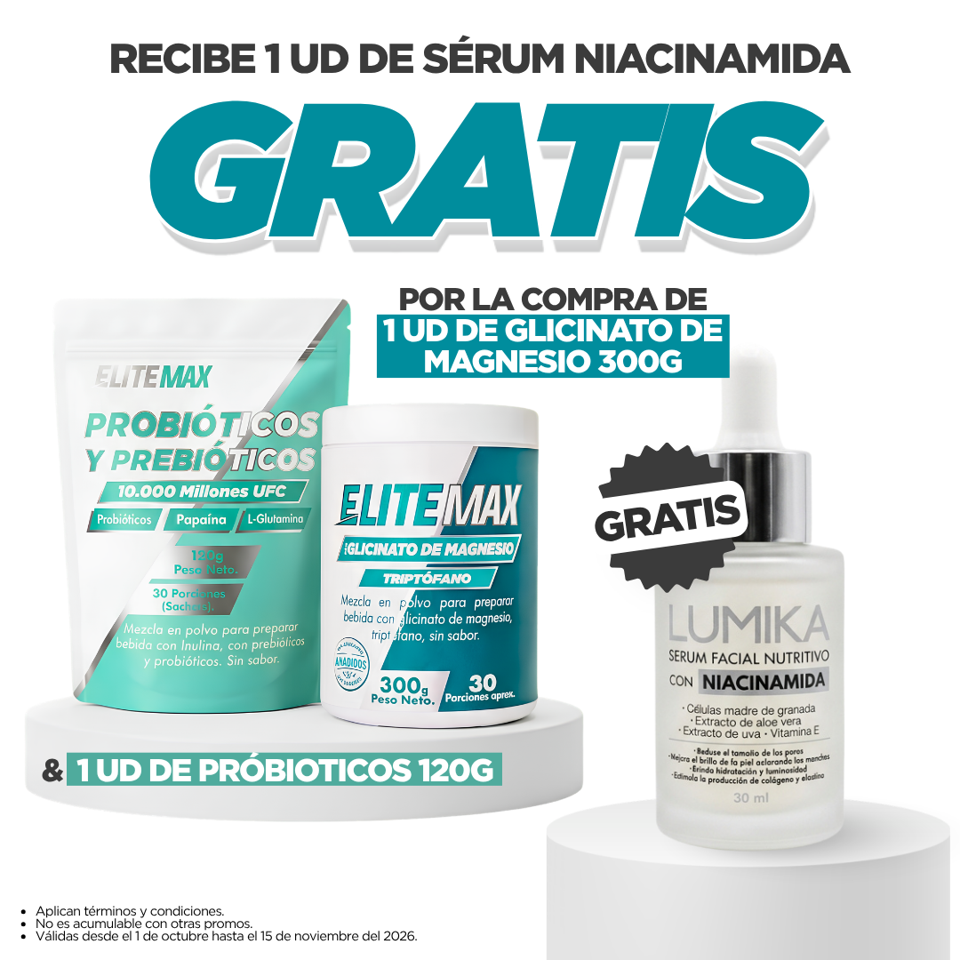 PROMOCIÓN PROBIÓTICOS + GLICINATO DE MAGNESIO 🦠 GRATIS SERUM CON NIACINAMIDA🧫